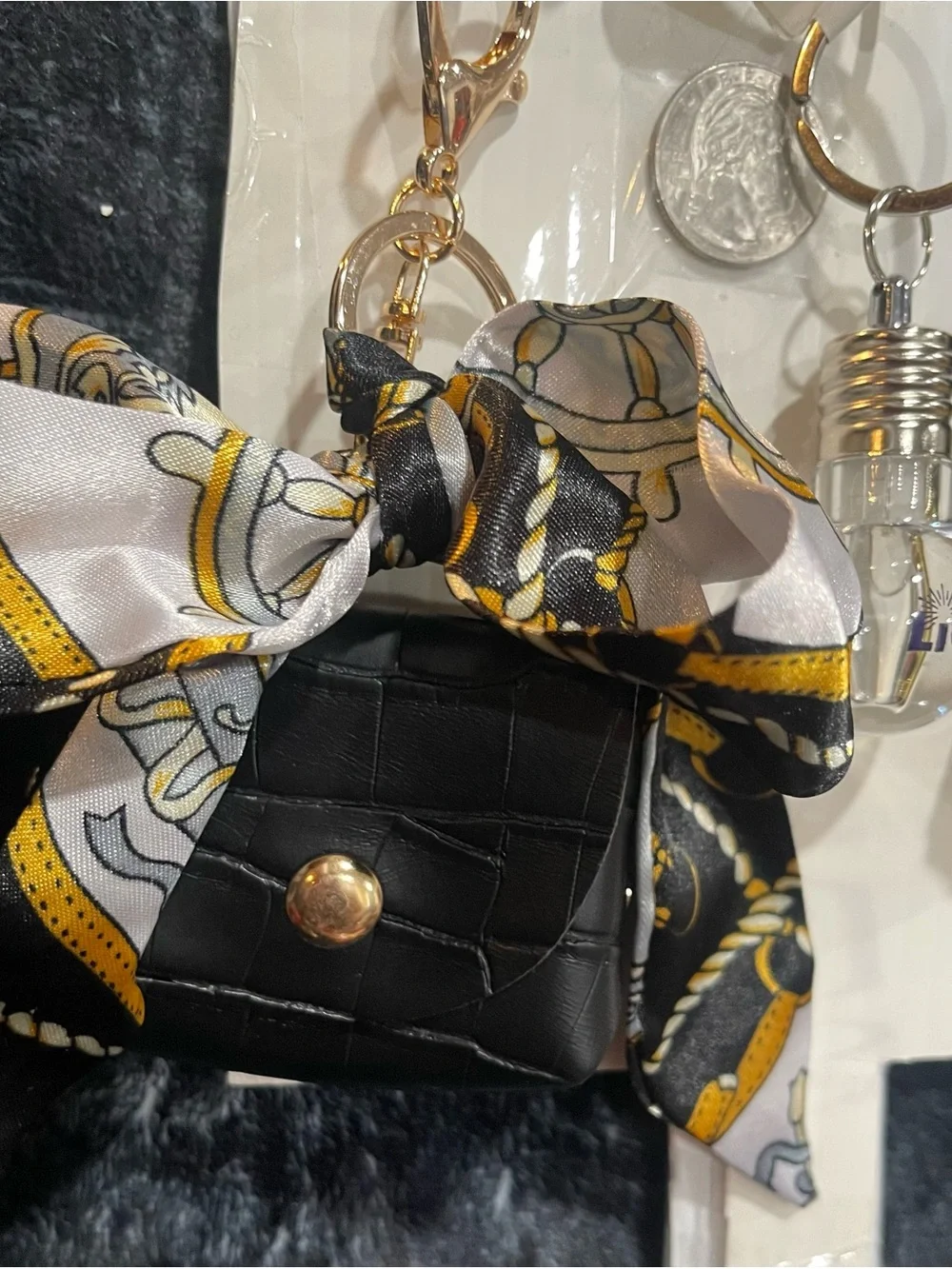 #9 Choice of 1 Purse Keychain with Black, Gold & Silver Accents